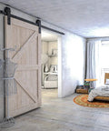 Interior with Six Point Six Foot Sliding Barn Door Hardware Kit With Five Track System For Doors From Thirty Five To Forty Inches Wide Built Tough With Nylon Bearings And J Shape Hangers For Smooth Quiet Operation