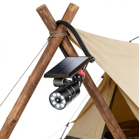 Ultra Bright Solar Motion Light Outdoor Waterproof Security Spotlight Motion Activated With Flexible Tripod on tent pole