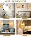 Rechargeable Battery Wall Sconces With Clear Glass Shades, Customizable Rgb Lighting Paired With Seamless Dimmable Levels And Adjustable Color Temperatures in a bathroom, bedroom, living room, and kitchen.