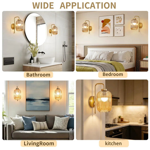 Rechargeable Battery Wall Sconces With Clear Glass Shades, Customizable Rgb Lighting Paired With Seamless Dimmable Levels And Adjustable Color Temperatures in a bathroom, bedroom, living room, and kitchen.