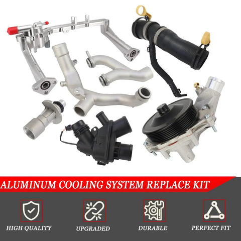 Heavy Duty Aluminum Cooling System Replacement Kit For Jaguar And Land Rover 2010 To 2020 3.0L 5.0L Engines, parts displayed.
