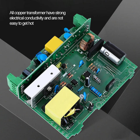 Rock Solid Rail Power Supply With Copper Transformer And Stable Voltage Adjustment For Efficient Reliable Use From AC 100 To 240V In Industrial Settings Such As Control Panels Automation And Test Benches. PCB with copper transformer and terminals