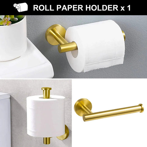 Dope Brushed Gold 5-Piece Bathroom Hardware Set With 23.6 Inch Towel Bar, Toilet Paper Holder, Two Robe Hooks, Towel Ring