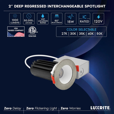 Top Shelf 2 Inch Canless Led Recessed Lights With Easy Swap Trim Deep Baffled Glare Control 5Cct Tunable 2700K To 5000K Dimmable Wet Rated 12 Pack No Hassle Installation spotlight showing deep recessed design and adjustable features.