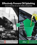 Before and after using Foldable Silicone Oil Drain Funnel With Aluminum Plate for mess free oil changes on cars.