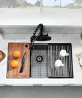 Undermount Bar Sink 15x19 In 16 Gauge Stainless Steel, Single Bowl For RV And Outdoor Kitchens with accessories shown