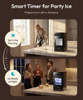 Crystal Clear Ice Ball Maker For Countertop 2.4 Inch Spheres 2 Piece Set on kitchen countertop in daytime and nighttime settings.
