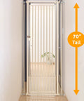 Tough As Nails Extra Tall Cat Gate Heavy Duty Steel Barrier With Foolproof Paw Lock Fits Doorways One Way Swing Door 70" tall indoor use.