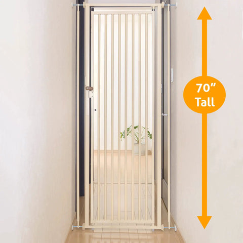 Tough As Nails Extra Tall Cat Gate Heavy Duty Steel Barrier With Foolproof Paw Lock Fits Doorways One Way Swing Door 70" tall indoor use.