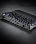 Wireless Mechanical Gaming Keyboard With Gasket Mount And 75 Layout Using Clicky Pbt Keycaps Brushed Aluminum Build side view on black surface.
