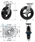 Diagram of Heavy Duty 8 Inch Swivel Caster Wheels Set of 4 With Rubber Tread And Cast Iron Core No Noise Shock Absorbing Non Marking