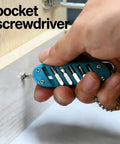 7-In-1 EDC Pocket Knife Multitool for Keychain Quick Fixes, Outdoor Gear, and Daily Tasks, Blue device in hand used as screwdriver