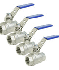 Four Pack Three Quarter Inch Full Port Ball Valve Set In 304 Stainless Steel NPT Female Heavy Duty Shutoff With Locking Device For Water Oil And Gas