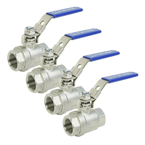 Four Pack Three Quarter Inch Full Port Ball Valve Set In 304 Stainless Steel NPT Female Heavy Duty Shutoff With Locking Device For Water Oil And Gas