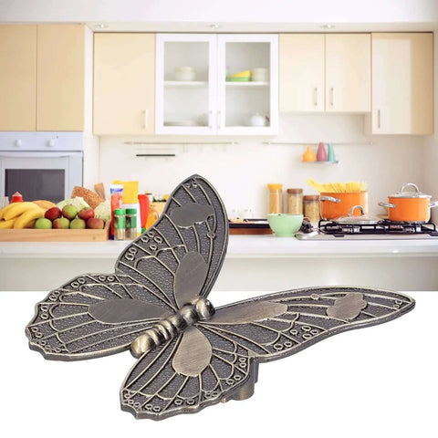 Butterfly design knob in kitchen setting. Vintage Style Drawer Knob Pull Handle Set For Cabinets And Dressers Metal Retro Vibe Cabinet Hardware Classic Round Flared Knob For Doors And Drawers Durable Rustic Accent For Home Furniture.
