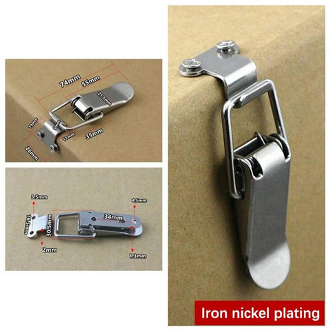 Rock Solid 20 Piece Stainless Steel Spring Loaded Draw Toggle Latch Set With Right Angle Lock secure latch dimensions shown.
