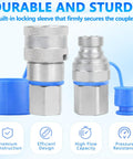 Flat Face Hydraulic Quick Connect Fittings Set One Quarter Inch NPT Dust Caps Included Universal Bobcat Style ISO 16028