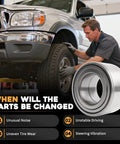 Mechanic installing front wheel hub bearing replacement for Tacomas, 4Runners, Tundras, and Sequoias 1995-2007