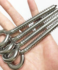 4 Pack M8 Heavy Duty Swing Hooks Eye Screws 1200Lb Capacity Hammock Hanging Kit shown in hand displaying stainless steel material