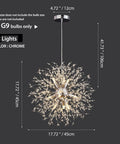 Dope Crystal Firework Chandelier With 12 Lights Dandelion Style Semi Flush Mount Ceiling Light for dining rooms shown in chrome