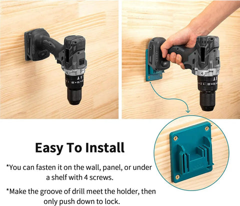 Heavy Duty Drill Mount Holder For 18V Li-Ion Drills, wall mount with secure lock, ABS plastic, installed in garage