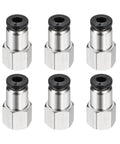 Six Pack Push To Connect Fittings 1/8 NPT Female 0.16 In Tube Nickel Plated Brass Straight Quick Connect For Your Pneumatic Setup Air Line Adapters Black