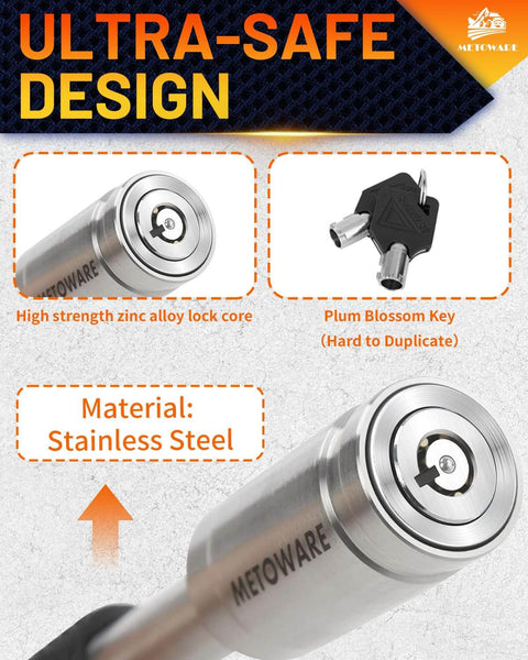 Close-up of Stainless Steel Trailer Hitch Lock That Locks It Down For Class III And IV Hitches Five Eighths Inch Pin Fits Two Inch