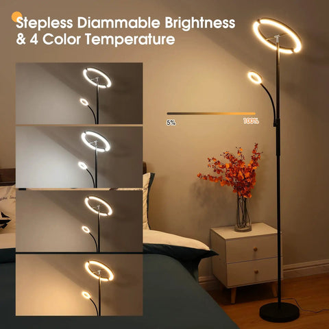 Two In One Smart Remote And Touch Control LED Floor Lamp With Reading Light, Adjustable Color Temperature 3000K to 6000K