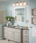 Retreat Collection 24 Inch Bathroom Towel Bar In Brushed Nickel Finish For A Slick Bath Upgrade shown in elegant bathroom setting