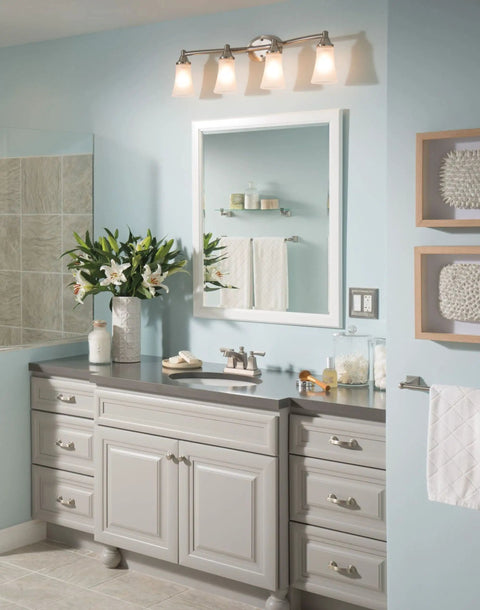 Retreat Collection 24 Inch Bathroom Towel Bar In Brushed Nickel Finish For A Slick Bath Upgrade shown in elegant bathroom setting