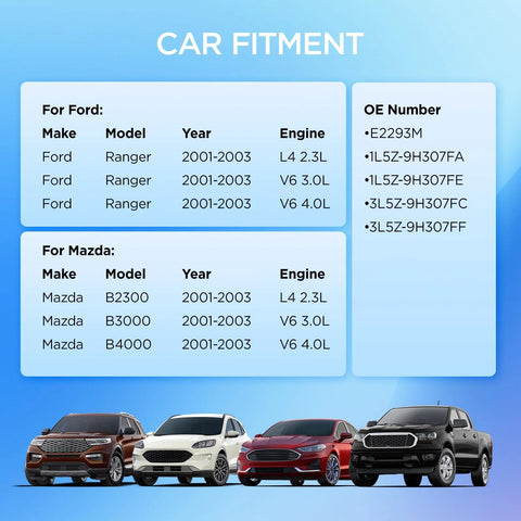 Car fitment chart for Fuel Pump Module Assembly Compatible With Ford Ranger 2001-2003 V6 Mazda B-series 2001-2003