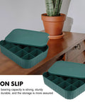 Heavy Duty Underwear Storage Box With Secure Lid Rock Solid Sock And Sleepwear Drawer Organizer in teal, showing open with compartments.