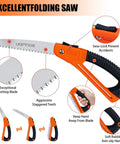 8 Inch Folding Hand Saw With Safety Guard Heavy Duty Pruning Tool showing blade, gear-lock, and anti-slip handle.