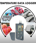 Usb Temperature Data Logger With Real Time Humidity And Barometric Pressure Monitoring IP65 Waterproof Outdoor Tracker For Crisp Pdf Csv Reports No Hassle Plug And Play displayed with temperature readings and various sample environments.