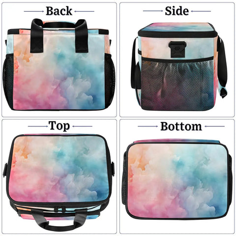Abstract Gradient Insulated Picnic Backpack Lunch Bag For Women And Men Grab And Go Portable Tote showing front, side, top, and bottom views