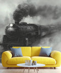 Retro Steam Train Mural 59 By 41 Inch Silk Cloth Wall Art For Living Room And Bedroom Not Peel And Stick Vintage Locomotive Wallpaper Ideal For Boys Room For Your Space with train smoke and bright sofa