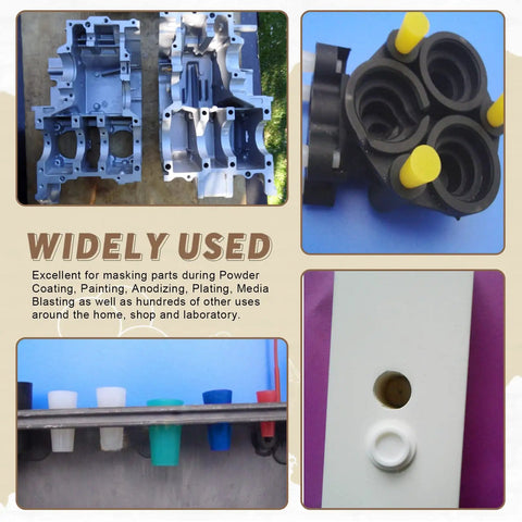 All In One 105Pcs Powder Coating Plug Kit With Heat Resistant Silicone Rubber Tapered Plugs and PET Masking Tape shown in use