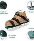 Heavy Duty Lawn Aerator Shoes With Adjustable Straps Spiked Sandals For Yard Garden Lawn Care One Size Fits All Design shown with boot