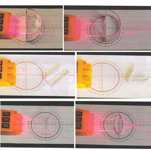 Pro Grade Optical Bench Set For Physics Classrooms loaded with clear lenses demonstrating light refraction and reflection.