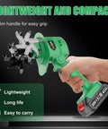 20V Cordless Tiller Cultivator With 2x 2.0Ah Batteries And Charger, lightweight and compact, ergonomic green handle.