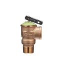 P1000AXL-125C pressure relief valve, brass body, green cap, lever handle, threaded inlet