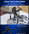 15 Piece Crankcase Splitter And Installer Tool Kit With 360 Degree Adjustable Arms shown in use with motorcycle engine