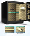 Tough As Nails Heavy Duty Wall Safe Box With Fingerprint And Password Access Four Unlock Modes Including Digital Footprint Key Password And Fingerprint Plus Password Waterproof Alloy Archive Safe Chest For Office And Home Use Black, open view showing interior compartments.