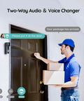 Delivery person at door with Wireless Video Doorbell With No Subscription Fees, 2K HD Live View, Two Way Audio shown installed