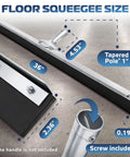 36 Inch Neoprene Blade Garage Floor Squeegee With Tapered Pole Connection for tiles, concrete, and asphalt, shown with measurements.