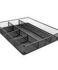 Durable Metal Mesh Desk Organizer With Six Compartments Anti Slip Pen Holder Storage Tray For Office Supplies And Home Use Black Finish