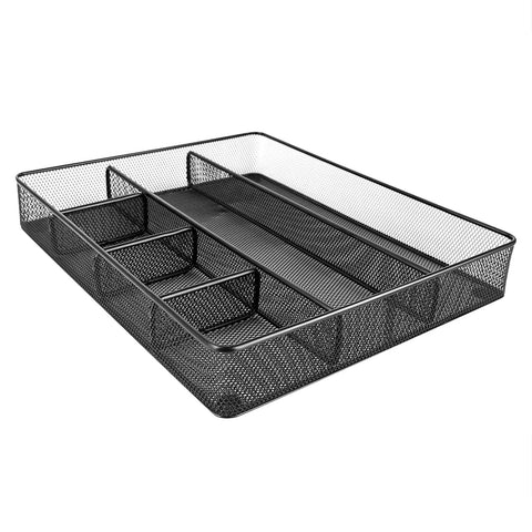 Durable Metal Mesh Desk Organizer With Six Compartments Anti Slip Pen Holder Storage Tray For Office Supplies And Home Use Black Finish