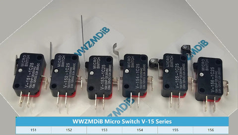 SPDT Micro Limit Switch Snap Action 3 Pin For Electronics And Automation Gear 15A 250V DC V15 Series arranged in a row