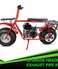 Exhaust Pipe Kit For Predator 212cc And GX Engines Fits Coleman Mini Bike CT200U side view on a red mini bike with green graphics.