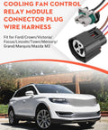 Cooling Fan Relay Module Harness Replacement Kit For Ford Lincoln Mercury Mazda Focus Crown Victoria Town Car Grand Marquis And More Plug And Play Ready OEM Grade 902209 6W1Z8B658AC, with connectors and wiring, displayed against a car backdrop
